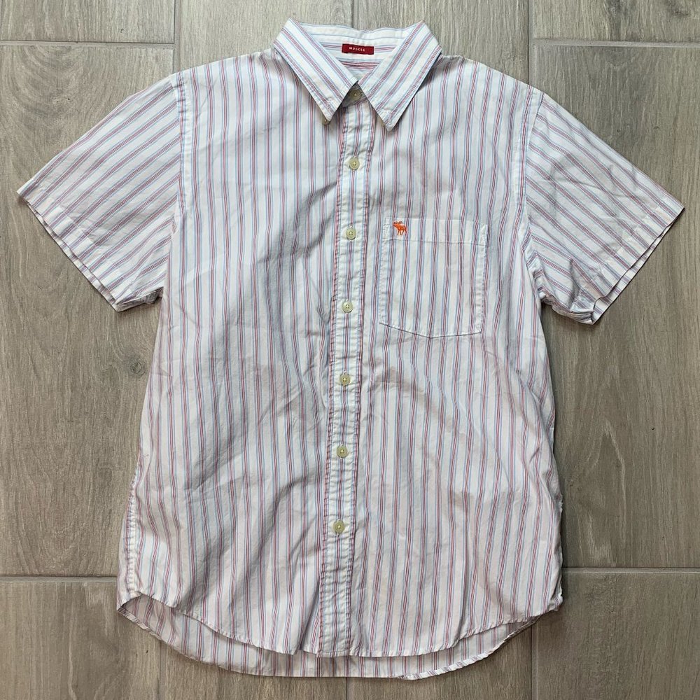 Abercrombie & Fitch Mens Short Sleeve Button Down Shirt Size M Red White Blue